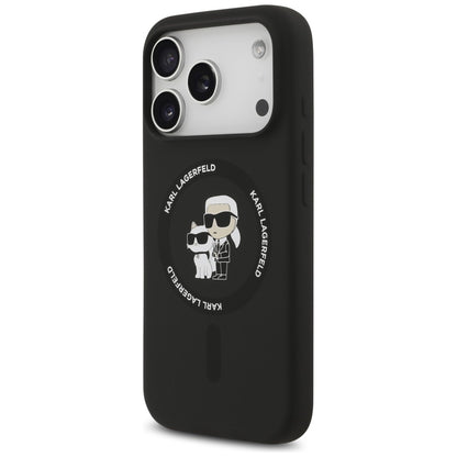 Puzdro MagSafe pre Apple iPhone 18 Pro Max / 17 Pro Max, Karl Lagerfeld, silikónový krúžok Karl & Choupette, čierne