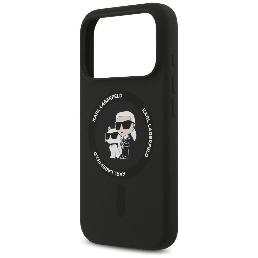 Puzdro MagSafe pre Apple iPhone 18 Pro Max / 17 Pro Max, Karl Lagerfeld, silikónový krúžok Karl & Choupette, čierne