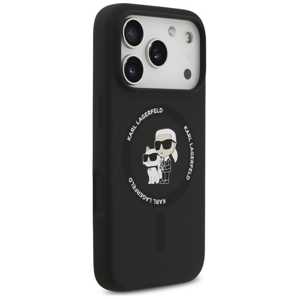 Puzdro MagSafe pre Apple iPhone 18 Pro Max / 17 Pro Max, Karl Lagerfeld, silikónový krúžok Karl & Choupette, čierne