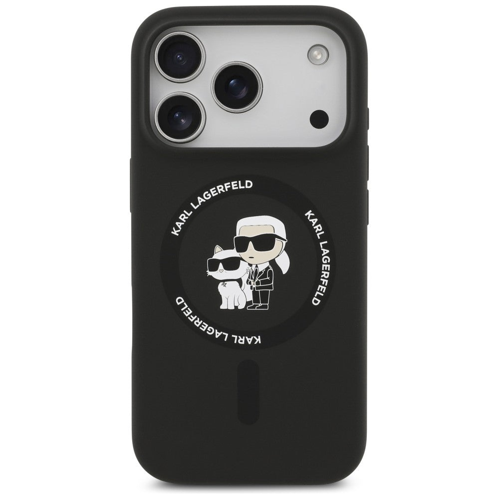 Puzdro MagSafe pre Apple iPhone 18 Pro Max / 17 Pro Max, Karl Lagerfeld, silikónový krúžok Karl & Choupette, čierne