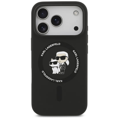 Puzdro MagSafe pre Apple iPhone 18 Pro Max / 17 Pro Max, Karl Lagerfeld, silikónový krúžok Karl & Choupette, čierne
