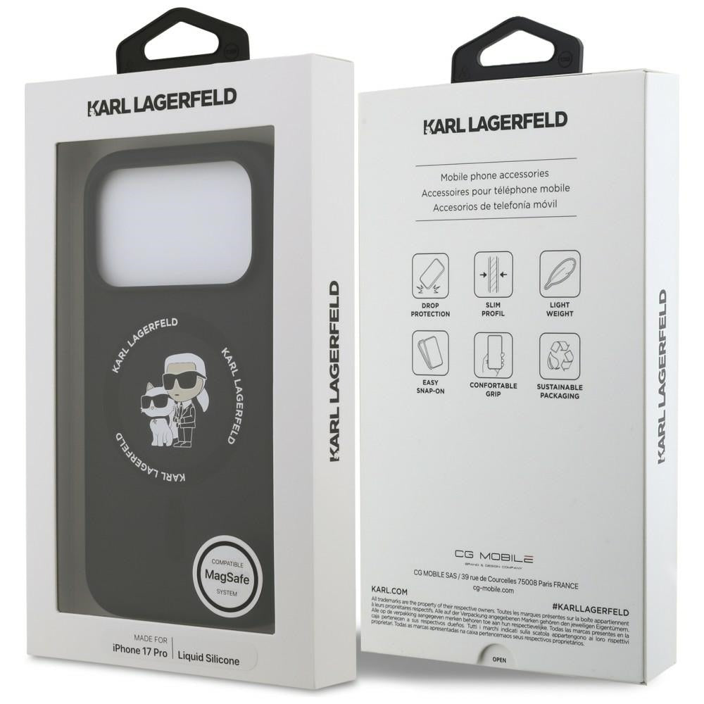 Puzdro MagSafe pre Apple iPhone 18 Pro Max / 17 Pro Max, Karl Lagerfeld, silikónový krúžok Karl & Choupette, čierne
