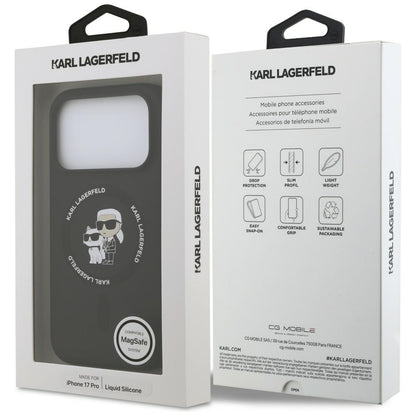 Puzdro MagSafe pre Apple iPhone 18 Pro Max / 17 Pro Max, Karl Lagerfeld, silikónový krúžok Karl & Choupette, čierne
