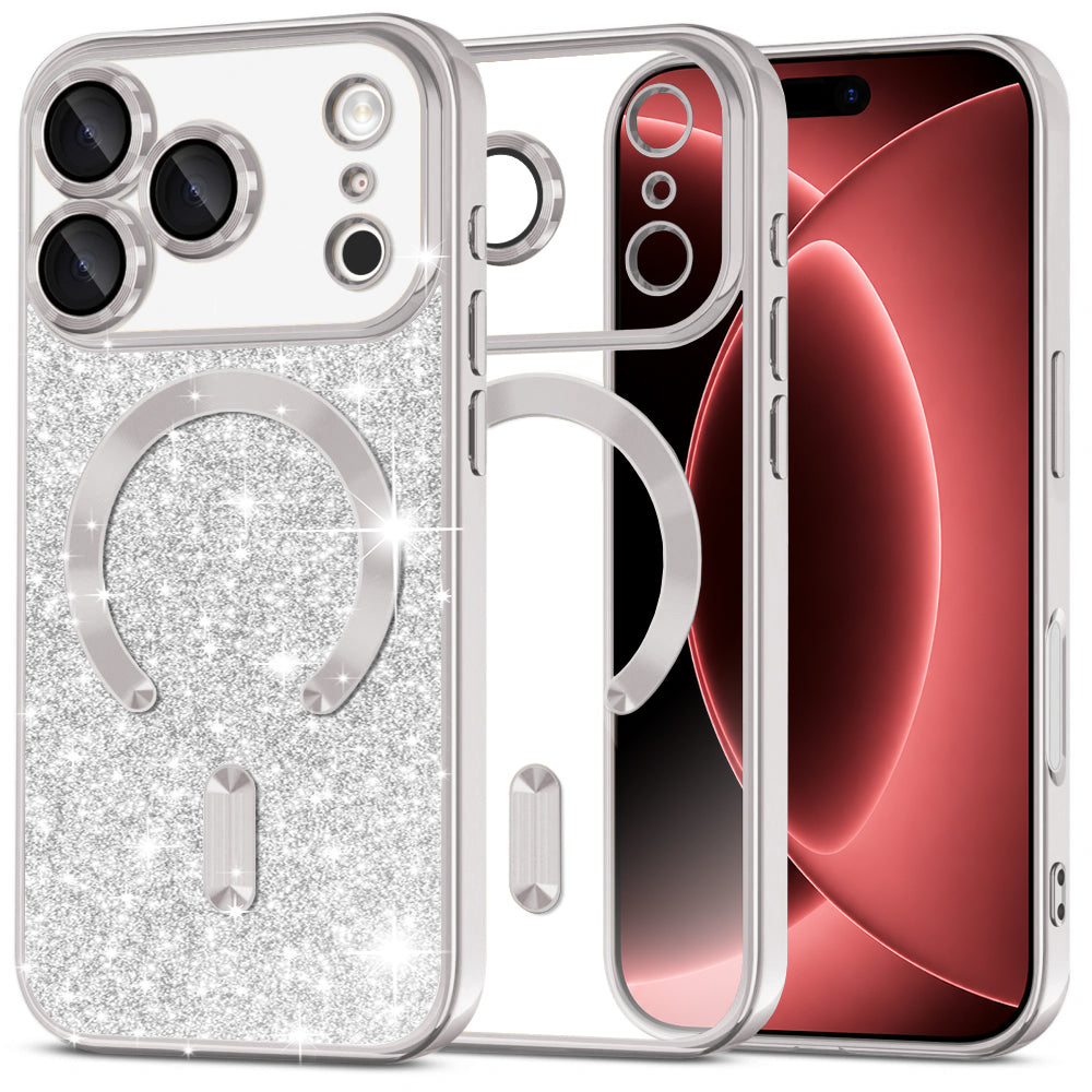 MagSafe puzdro pre Apple iPhone 18 Pro Max / 17 Pro Max, Techsuit, Luxury Glitter, Strieborné