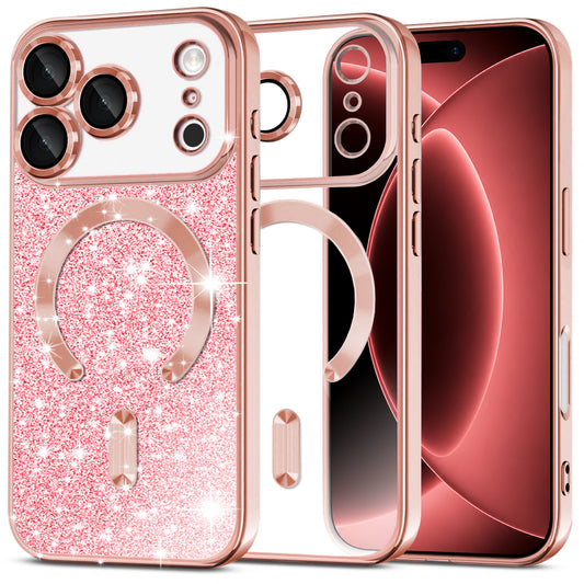 MagSafe puzdro pre Apple iPhone 18 Pro Max / 17 Pro Max, Techsuit, Luxury Glitter, Ružovo zlaté