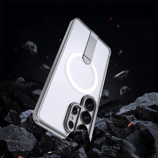 MagSafe puzdro pre Samsung Galaxy S26 S942, Hybrid Armor, X so stojanom, priehľadné