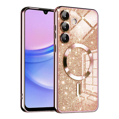 MagSafe puzdro pre Samsung Galaxy A15 5G A156 / A15 A155, Techsuit, Luxury Glitter, Ružovo-zlaté