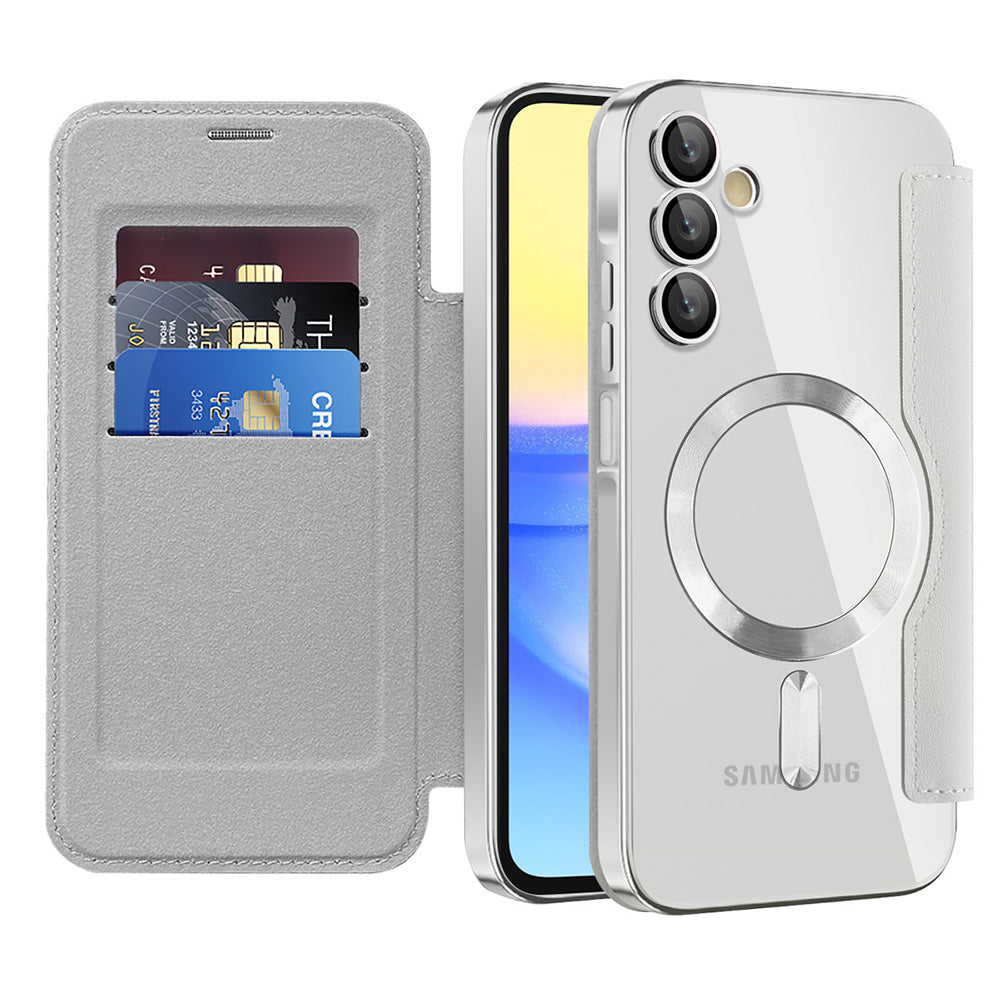MagSafe puzdro pre Samsung Galaxy A15 5G A156 / A15 A155, Techsuit, SmartMag Book, Sivá