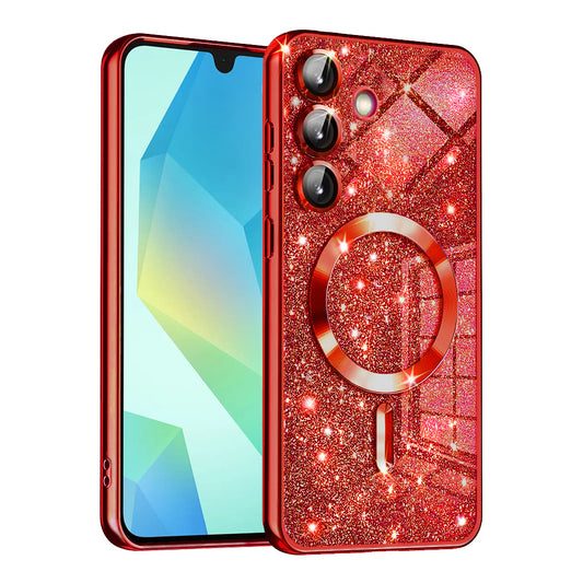 MagSafe puzdro pre Samsung Galaxy A16 5G A166 / A16 4G A165, Techsuit, Luxury Glitter, Červené