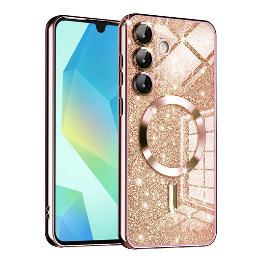MagSafe puzdro pre Samsung Galaxy A16 5G A166 / A16 4G A165, Techsuit, Luxury Glitter, Ružovo-zlaté