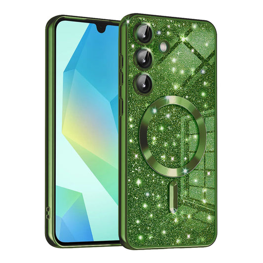 MagSafe puzdro pre Samsung Galaxy A16 5G A166 / A16 4G A165, Techsuit, Luxury Glitter, Tmavozelené