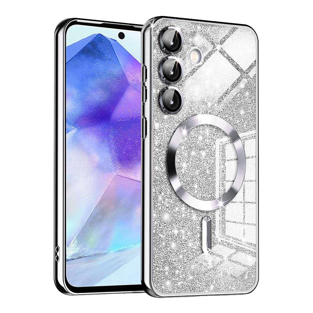 MagSafe puzdro pre Samsung Galaxy A55 5G A556, Techsuit, Luxury Glitter, Strieborné