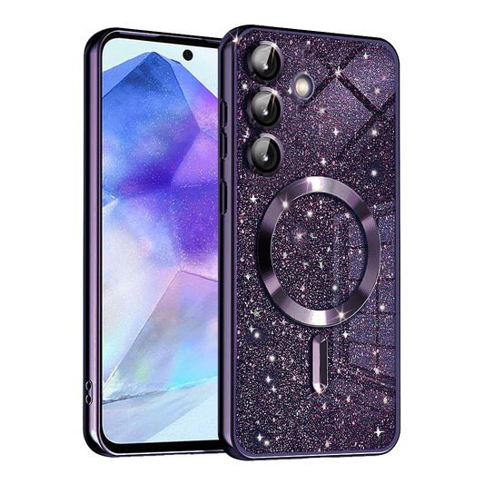 MagSafe puzdro pre Samsung Galaxy A55 5G A556, Techsuit, Luxury Glitter, Tmavofialové