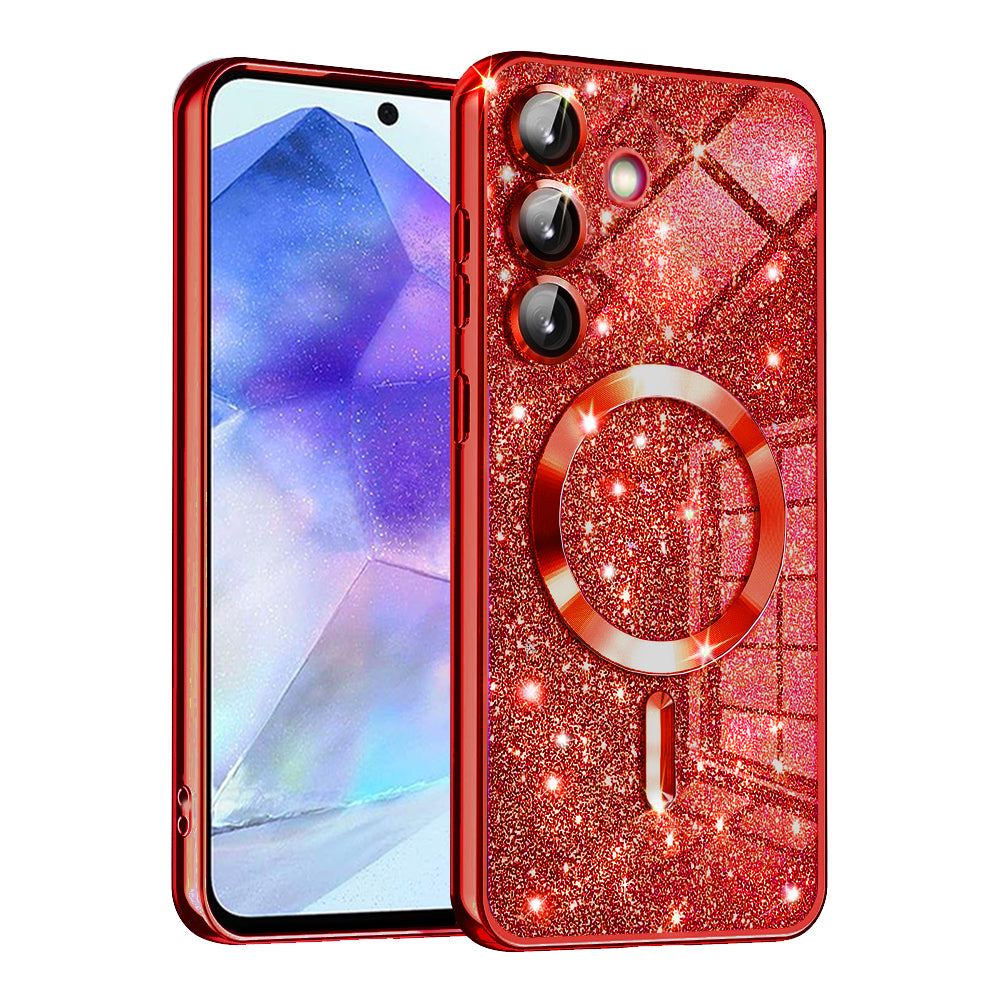 MagSafe puzdro pre Samsung Galaxy A55 5G A556, Techsuit, Luxury Glitter, Červené