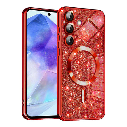 MagSafe puzdro pre Samsung Galaxy A55 5G A556, Techsuit, Luxury Glitter, Červené