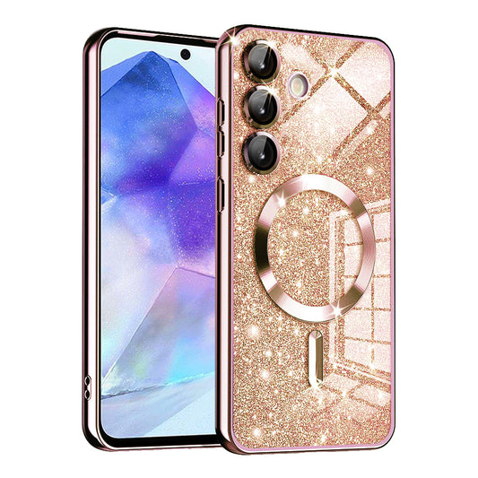 MagSafe puzdro pre Samsung Galaxy A55 5G A556, Techsuit, Luxury Glitter, Ružovo zlaté