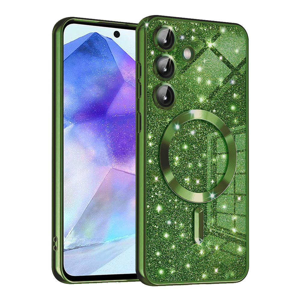 MagSafe puzdro pre Samsung Galaxy A55 5G A556, Techsuit, Luxury Glitter, Tmavozelené