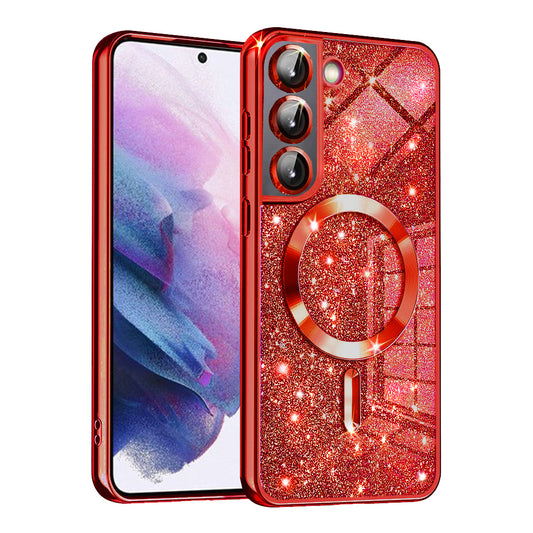 MagSafe puzdro pre Samsung Galaxy S21 FE 5G G990, Techsuit, Luxury Glitter, Červené