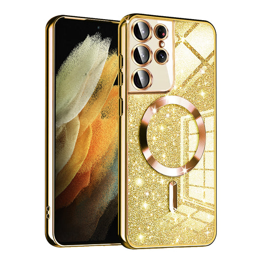 MagSafe puzdro pre Samsung Galaxy S21 Ultra 5G G998, Techsuit, Luxury Glitter, Zlaté