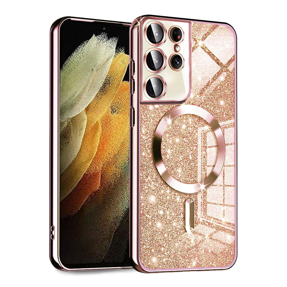 MagSafe puzdro pre Samsung Galaxy S21 Ultra 5G G998, Techsuit, Luxury Glitter, Ružovo zlaté