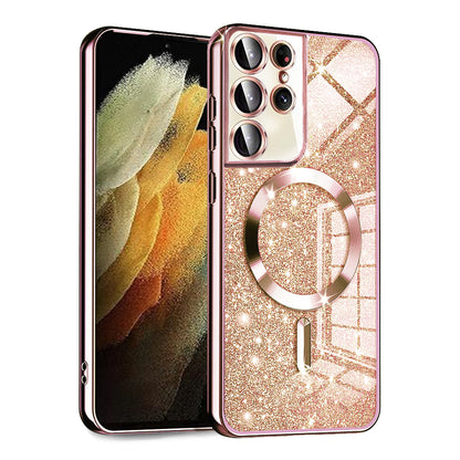 MagSafe puzdro pre Samsung Galaxy S21 Ultra 5G G998, Techsuit, Luxury Glitter, Ružovo zlaté