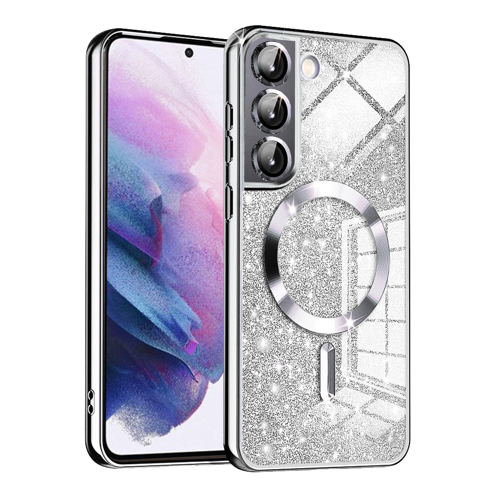 MagSafe puzdro pre Samsung Galaxy S22 5G S901, Techsuit, Luxury Glitter, Strieborné