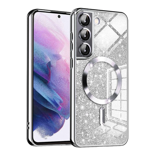 MagSafe puzdro pre Samsung Galaxy S22 5G S901, Techsuit, Luxury Glitter, Strieborné