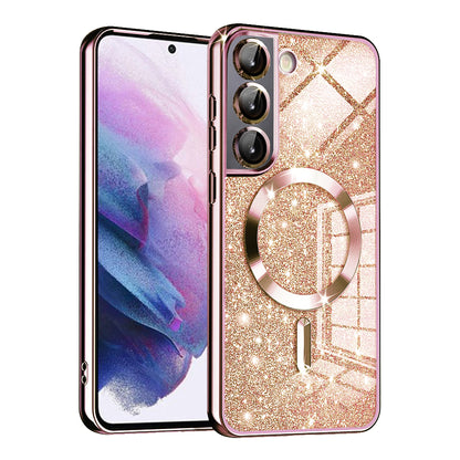 MagSafe puzdro pre Samsung Galaxy S22 5G S901, Techsuit, Luxury Glitter, Ružovo zlaté