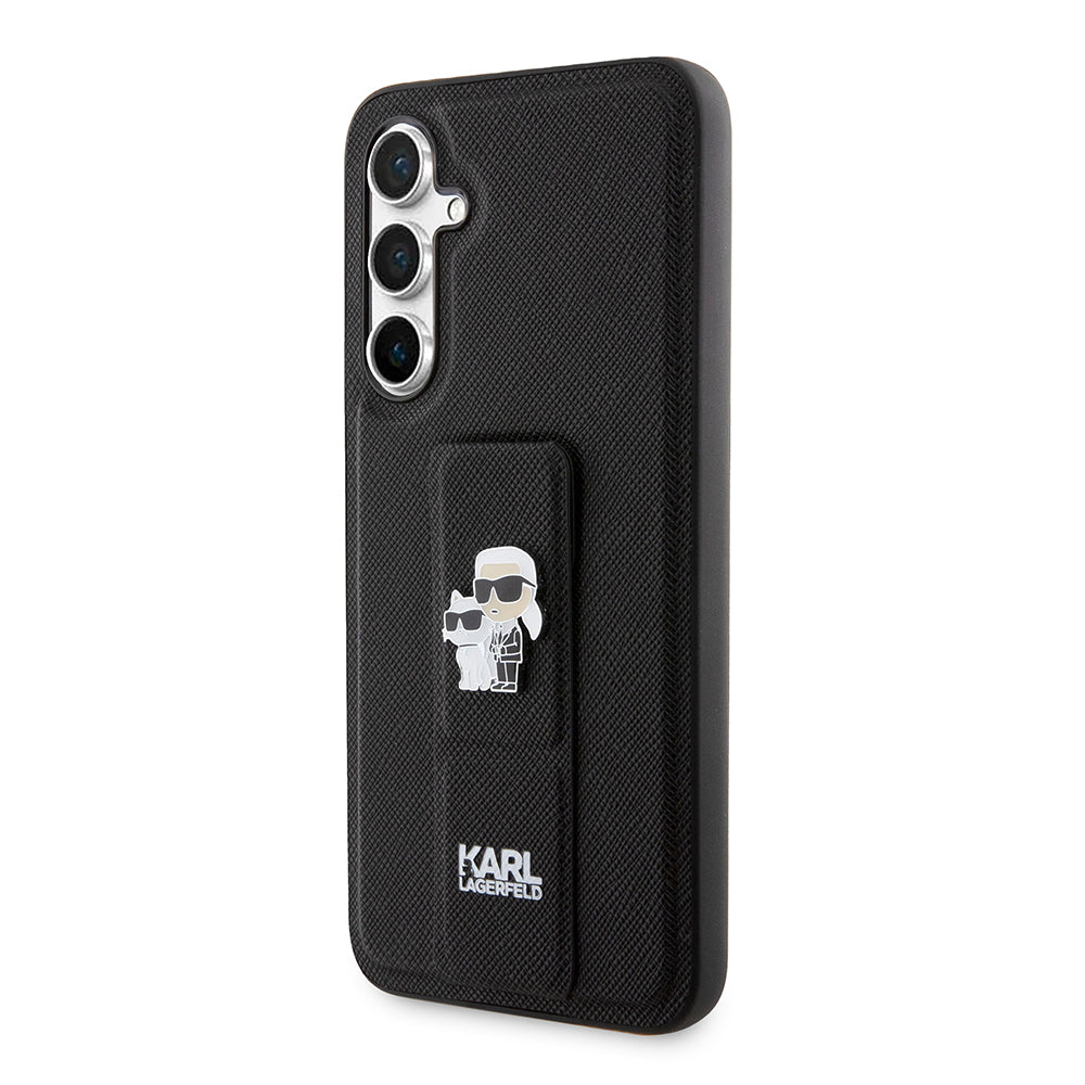 Puzdro MagSafe pre Samsung Galaxy S23 FE S711, Karl Lagerfeld, Saffiano Gripstand Karl & Choupette, Modrá