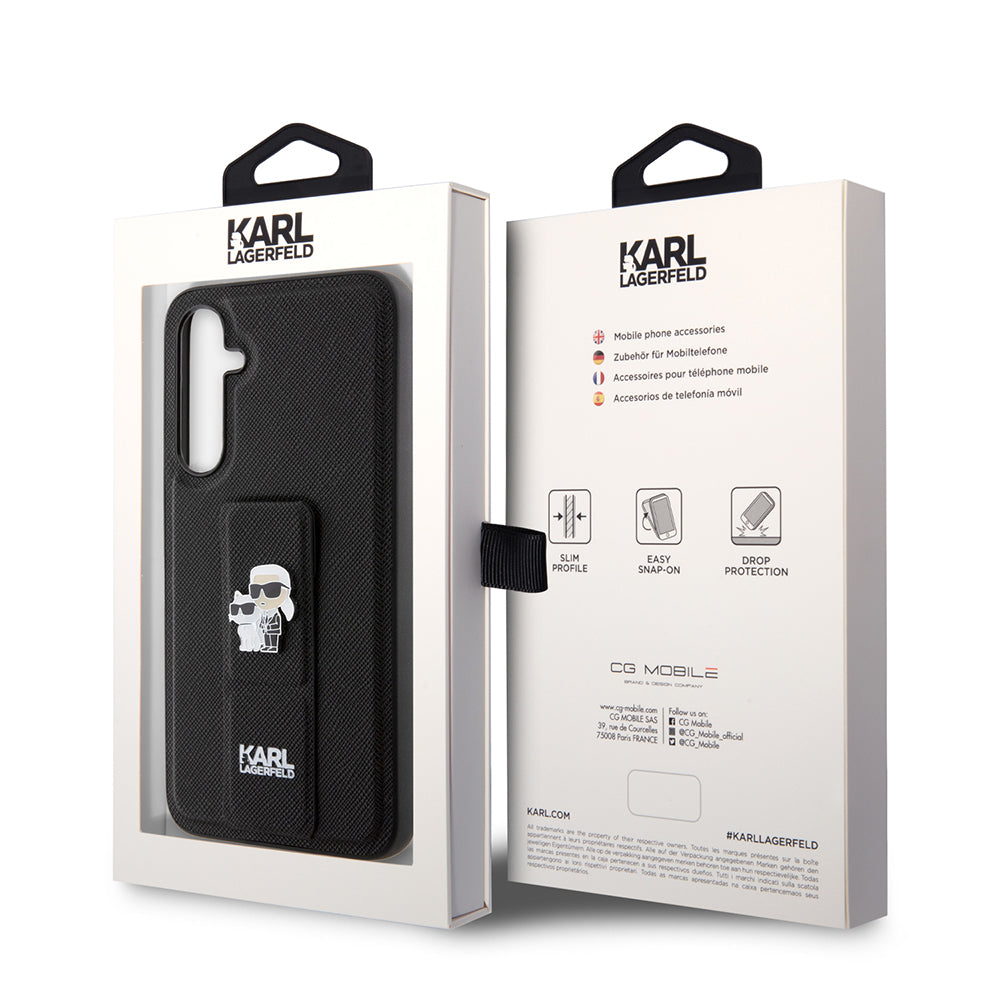 Puzdro MagSafe pre Samsung Galaxy S23 FE S711, Karl Lagerfeld, Saffiano Gripstand Karl & Choupette, Modrá