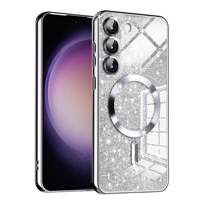 MagSafe puzdro pre Samsung Galaxy S23 S911, Techsuit, Luxury Glitter, Strieborné