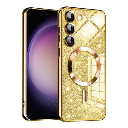 MagSafe puzdro pre Samsung Galaxy S23 S911, Techsuit, Luxury Glitter, Zlaté