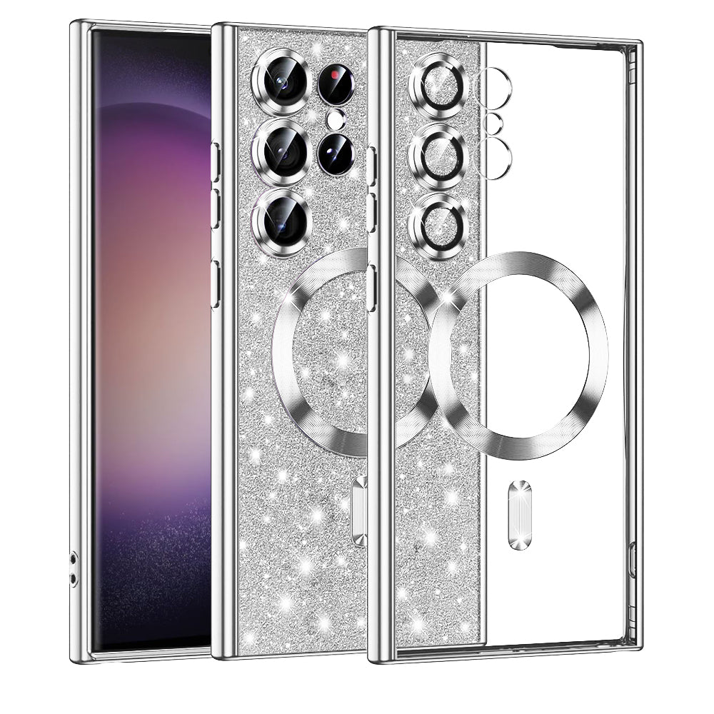 MagSafe puzdro pre Samsung Galaxy S23 Ultra S918, Techsuit, Luxury Glitter, Strieborné