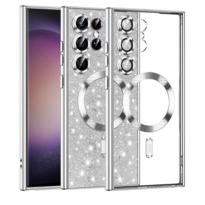 MagSafe puzdro pre Samsung Galaxy S23 Ultra S918, Techsuit, Luxury Glitter, Strieborné
