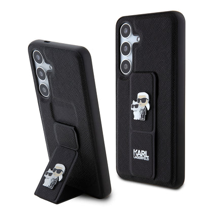 Puzdro MagSafe pre Samsung Galaxy S24 S921, Karl Lagerfeld, Saffiano Gripstand Karl & Choupette, Čierne