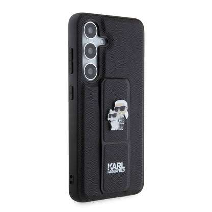 Puzdro MagSafe pre Samsung Galaxy S24 S921, Karl Lagerfeld, Saffiano Gripstand Karl & Choupette, Čierne