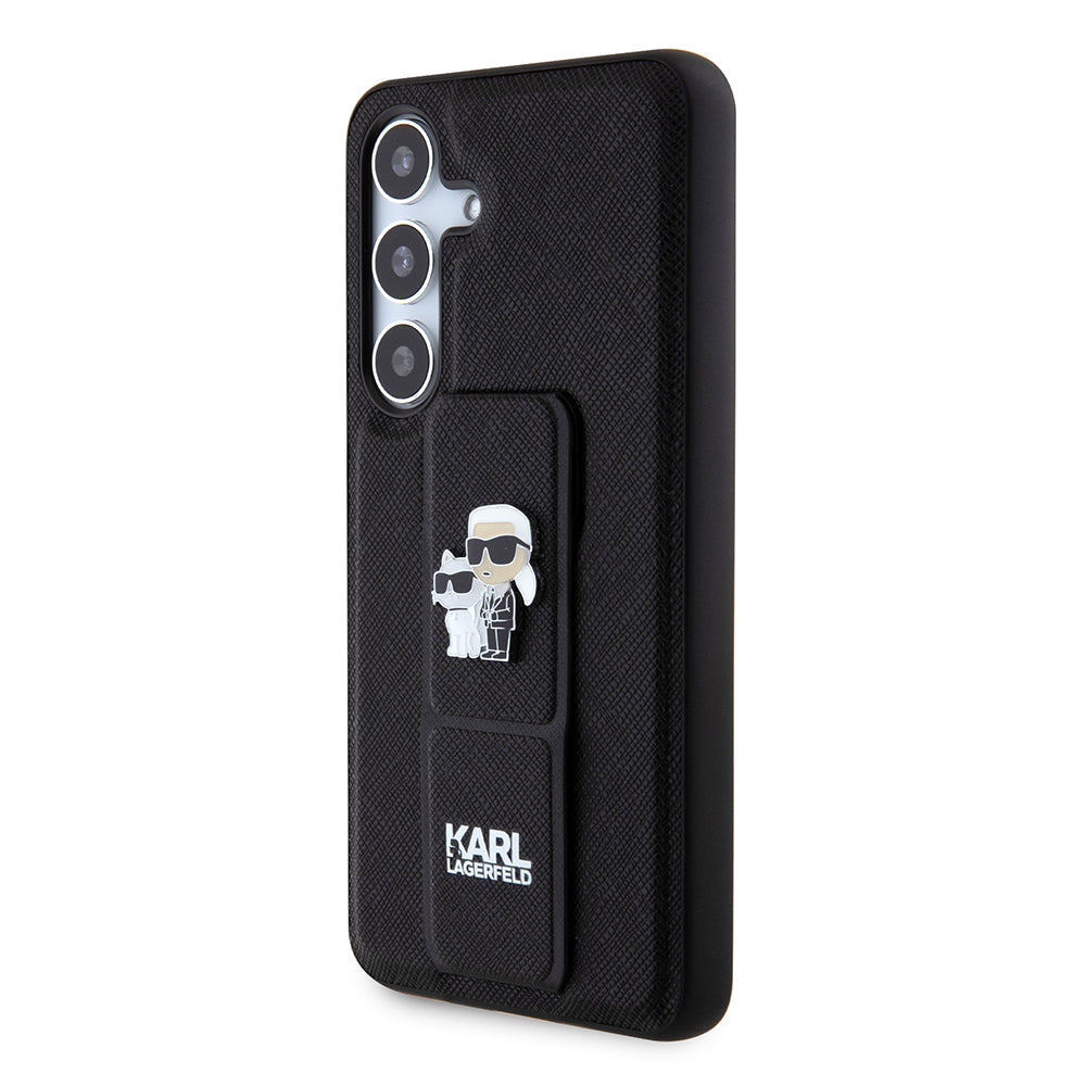 Puzdro MagSafe pre Samsung Galaxy S24 S921, Karl Lagerfeld, Saffiano Gripstand Karl & Choupette, Čierne