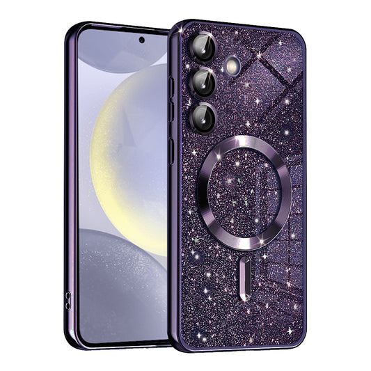 MagSafe puzdro pre Samsung Galaxy S24 S921, Techsuit, Luxury Glitter, Tmavofialová