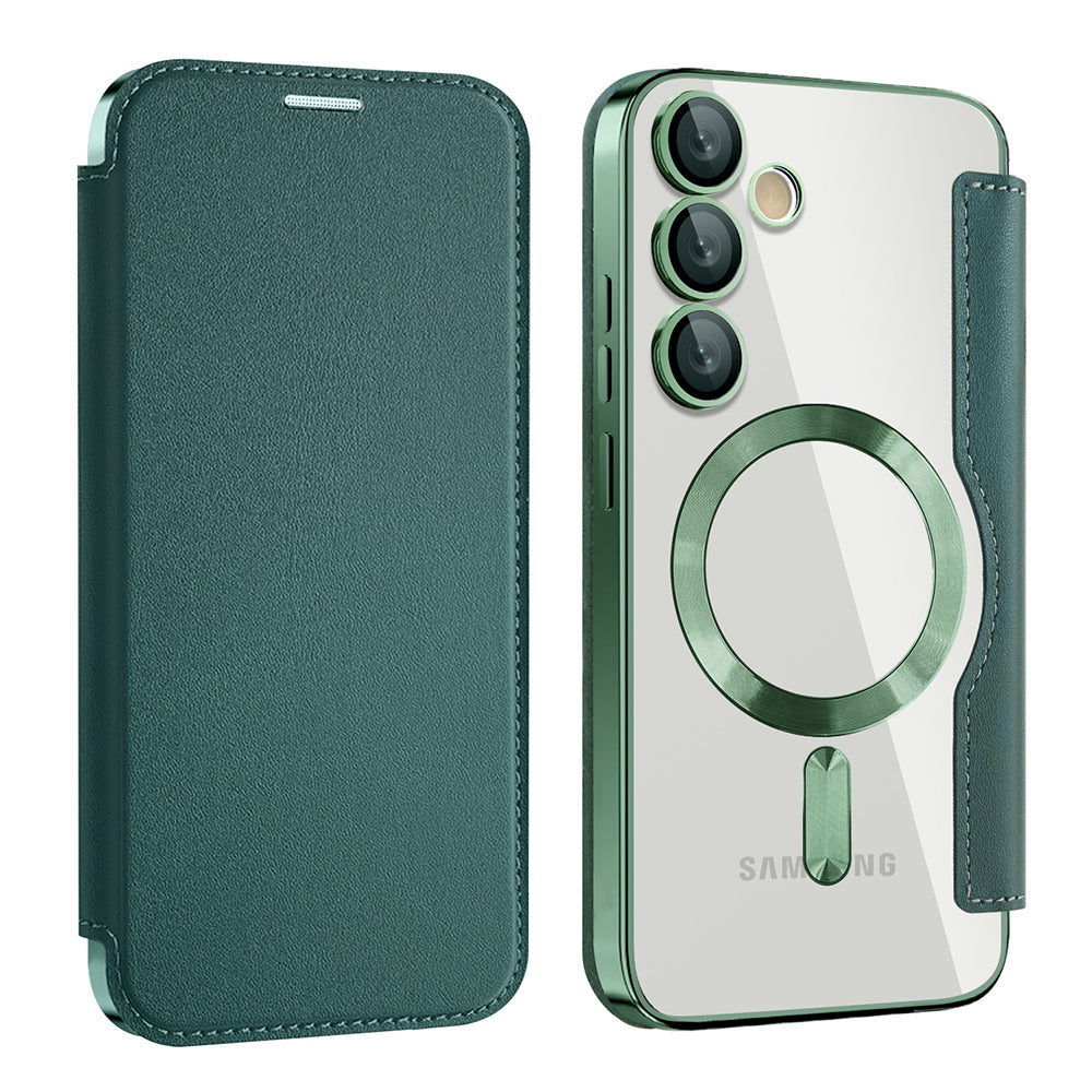 MagSafe Case for Samsung Galaxy S24 S921, Techsuit, SmartMag Book, Green