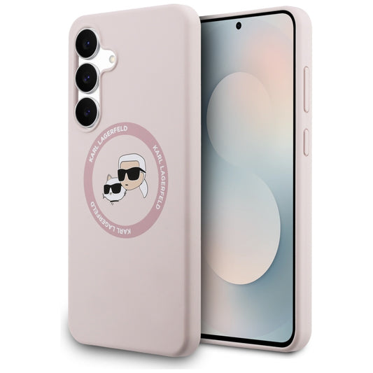 Puzdro MagSafe pre Samsung Galaxy S25 FE, Karl Lagerfeld, Silikónové Karl & Choupette's Heads, Ružové