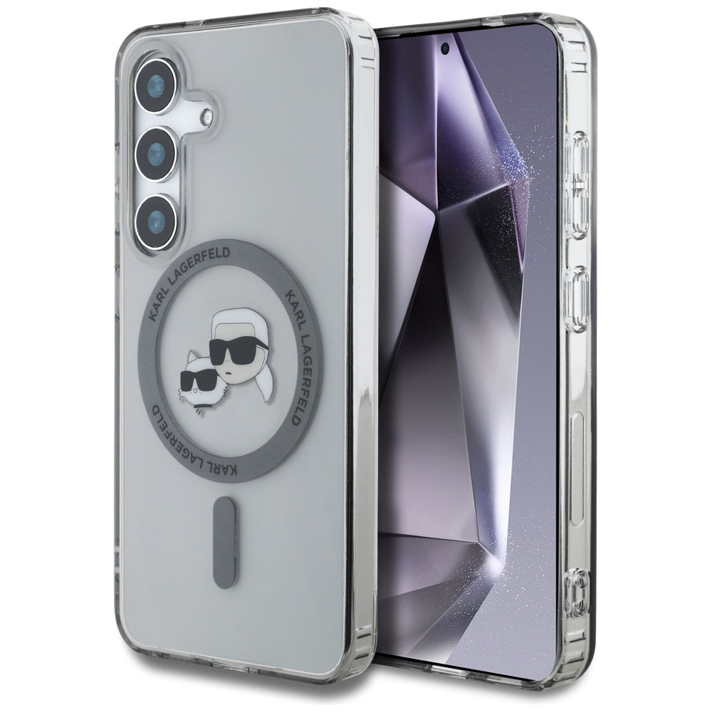 Puzdro MagSafe pre Samsung Galaxy S25+ S936, Karl Lagerfeld, IML Metal Karl & Choupette's Heads, Čierne