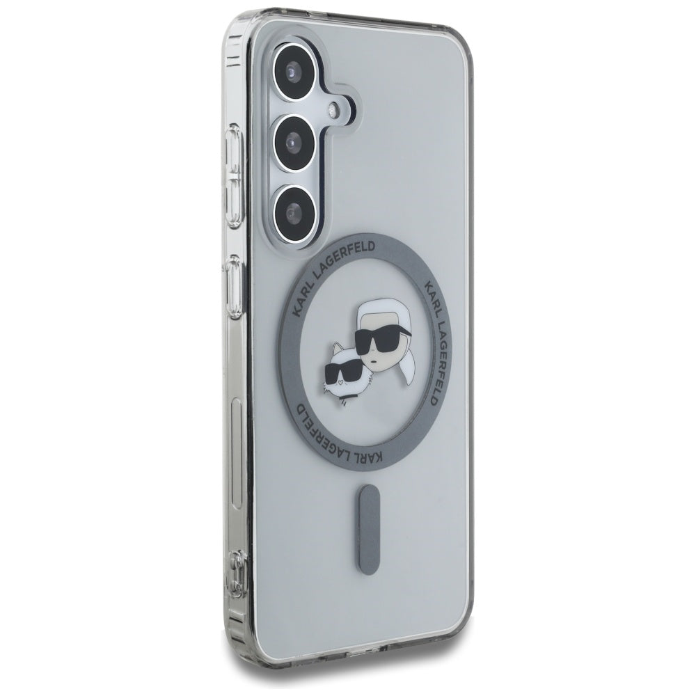 Puzdro MagSafe pre Samsung Galaxy S25+ S936, Karl Lagerfeld, IML Metal Karl & Choupette's Heads, Čierne