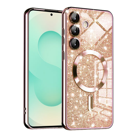 MagSafe puzdro pre Samsung Galaxy S25+ S936, Techsuit, Luxury Glitter, Ružovo zlaté