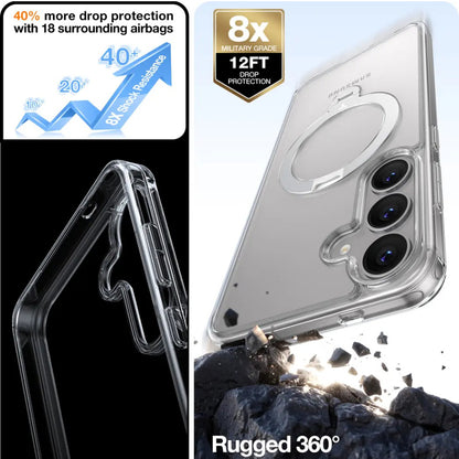 Puzdro MagSafe pre Samsung Galaxy S25+ S936, Torras, Ostand Spin, Priehľadné