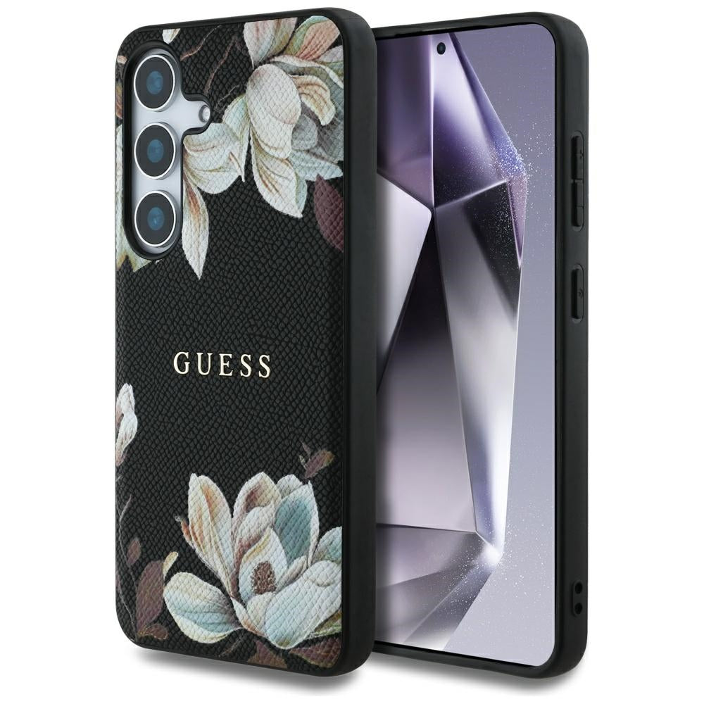 Puzdro MagSafe pre Samsung Galaxy S25 S931, Guess, Grained Flowers, Čierne