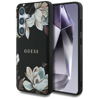 Puzdro MagSafe pre Samsung Galaxy S25 S931, Guess, Grained Flowers, Čierne