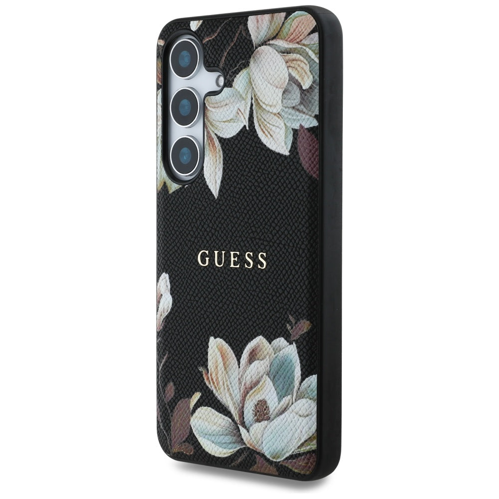 Puzdro MagSafe pre Samsung Galaxy S25 S931, Guess, Grained Flowers, Čierne