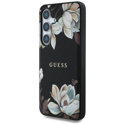 Puzdro MagSafe pre Samsung Galaxy S25 S931, Guess, Grained Flowers, Čierne