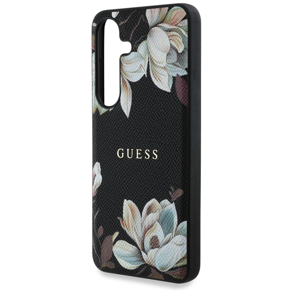 Puzdro MagSafe pre Samsung Galaxy S25 S931, Guess, Grained Flowers, Čierne