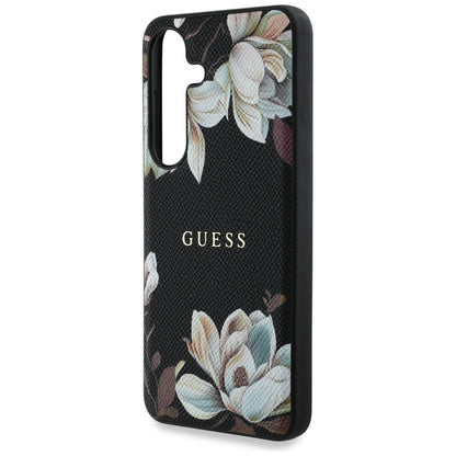 Puzdro MagSafe pre Samsung Galaxy S25 S931, Guess, Grained Flowers, Čierne